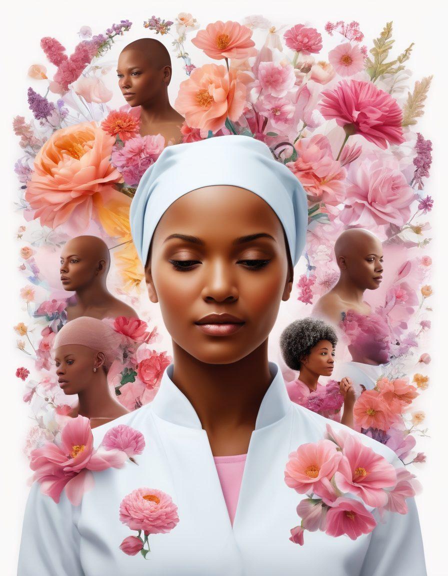A collage of diverse cancer survivors sharing their stories, surrounded by symbols of hope and resilience, such as blooming flowers and ribbons, intertwined with advanced medical technology visuals like MRI machines and DNA strands. A soft, uplifting color palette to evoke emotions of courage and empowerment. super-realistic. vibrant colors. white background.